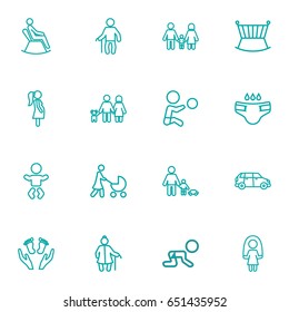 Set Of 16 Relatives Outline Icons Set.Collection Of Crib, Grandfather, Care Elements.