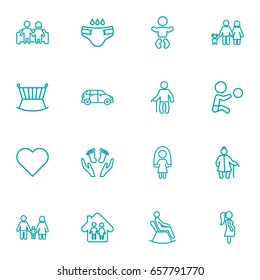 Set Of 16 Relatives Outline Icons Set.Collection Of Lovers, Soul, Grandfather Elements.