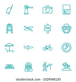 Set of 16 relax icons line style set. Collection of certificate, building, bike and other elements.