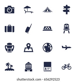 Set Of 16 Relax Icons Set.Collection Of Baggage, Planet, Location And Other Elements.