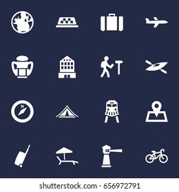 Set Of 16 Relax Icons Set.Collection Of Bike, Baggage, Suitcase And Other Elements.