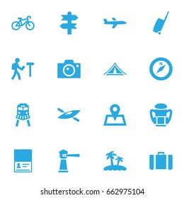 Set Of 16 Relax Icons Set.Collection Of Direction, Suitcase, Palm And Other Elements.