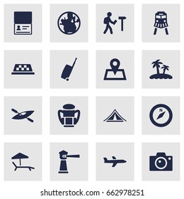 Set Of 16 Relax Icons Set.Collection Of Planet, Chaise Longue, Cab And Other Elements.