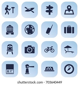 Set Of 16 Relax Icons Set.Collection Of Planet, Tram, Photo Apparatus And Other Elements.