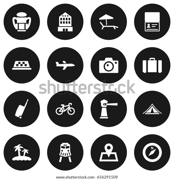 Set Of 16 Relax Icons Set.Collection Of\
Cab, Palm, Photo Apparatus And Other\
Elements.