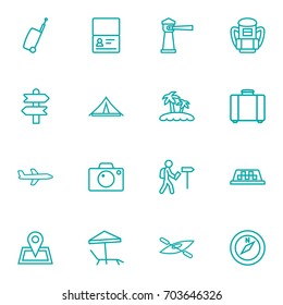 Set Of 16 Relax Outline Icons Set.Collection Of Airplane, Foreigner, Pin And Other Elements.