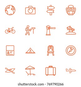 Set Of 16 Relax Outline Icons Set.Collection Of Front View Tram, Certificate, Photo And Other Elements.