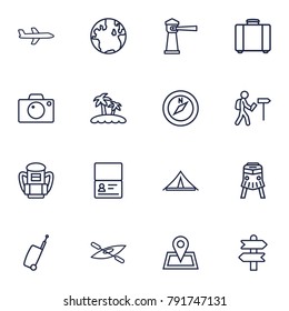 Set Of 16 Relax Outline Icons Set.Collection Of Awning, Certificate, Palm And Other Elements.