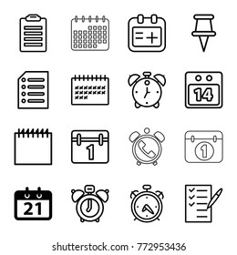 Set Of 16 Reminder Outline Icons Such As Calendar, Alarm, Clock Alarm, Check List, Medical Appointment, Pin, Paper