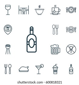 Set Of 16 Restaurant Icons. Includes Cutlery, Cocktail, Food Mapping And Other Symbols. Beautiful Design Elements.