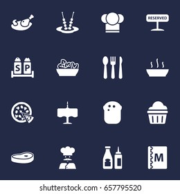Set Of 16 Restaurant Icons Set.Collection Of Dinner Desk, Registered, Pepperoni And Other Elements.