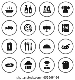 Set Of 16 Restaurant Icons Set.Collection Of Dinner Desk, Silverware, Book And Other Elements.