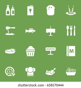 Set Of 16 Restaurant Icons Set.Collection Of Chef, Canape, Meat And Other Elements.