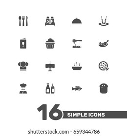 Set Of 16 Restaurant Icons Set.Collection Of Cook, Pepperoni, Catsup And Other Elements.