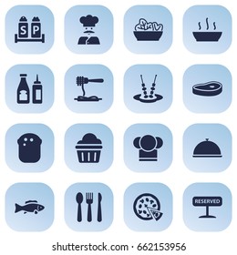 Set Of 16 Restaurant Icons Set.Collection Of Tuna, Condiments, Cook And Other Elements.