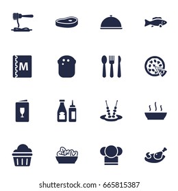Set Of 16 Restaurant Icons Set.Collection Of Tuna, Pepperoni, Vermicelli And Other Elements.
