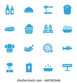 Set Of 16 Restaurant Icons Set.Collection Of Vermicelli, Chef, Baguette And Other Elements.