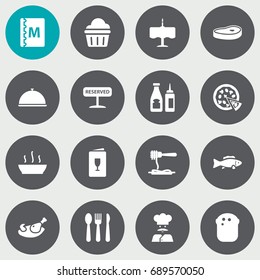 Set Of 16 Restaurant Icons Set.Collection Of Registered, Tuna, Pepperoni And Other Elements.