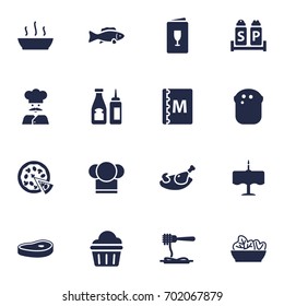 Set Of 16 Restaurant Icons Set.Collection Of Broth, Cook, Dinner Desk And Other Elements.