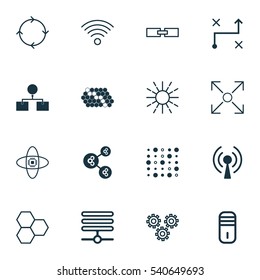 Set Of 16 Robotics Icons. Includes Lightness Mode, Related Information, Analysis Diagram And Other Symbols. Beautiful Design Elements.