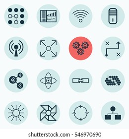 Set Of 16 Robotics Icons. Includes Laptop Ventilator, Related Information, Branching Program And Other Symbols. Beautiful Design Elements.
