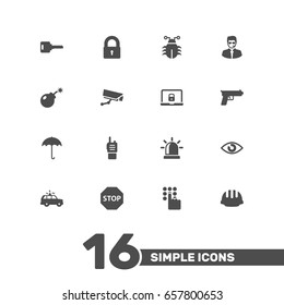 Set Of 16 Safety Icons Set.Collection Of Camera, Dynamite, Sign And Other Elements.