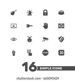 Set Of 16 Safety Icons Set.Collection Of Hand , Fence, Sign Elements.