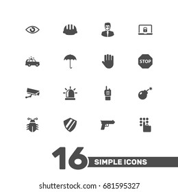 Set Of 16 Safety Icons Set.Collection Of Hardhat, Hand , Dynamite Elements.