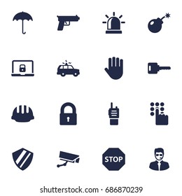 Set Of 16 Safety Icons Set.Collection Of Shot, Notebook, Alarm And Other Elements.