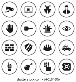 Set Of 16 Safety Icons Set.Collection Of Notebook, Dynamite, Fence And Other Elements.