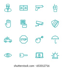 Set Of 16 Safety Outline Icons Set.Collection Of Open, Keypad, Supervision And Other Elements.