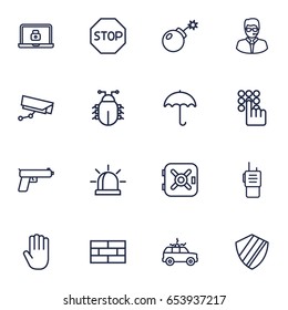 Set Of 16 Safety Outline Icons Set.Collection Of Hand , Walkie-Talkie, Virus Elements.