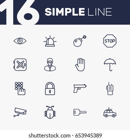 Set Of 16 Safety Outline Icons Set.Collection Of No Entry, Parasol, Siren And Other Elements.
