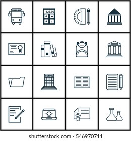 Set Of 16 School Icons. Includes Education Center, College, Certificate And Other Symbols. Beautiful Design Elements.
