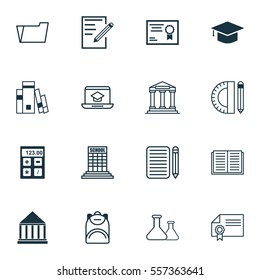 Set Of 16 School Icons. Includes Distance Learning, Paper, Academy And Other Symbols. Beautiful Design Elements.