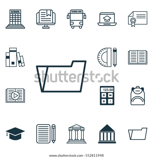 Set\
Of 16 School Icons. Includes Opened Book, Transport Vehicle,\
Academy And Other Symbols. Beautiful Design\
Elements.