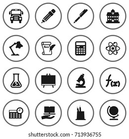 Set Of 16 School Icons Set.Collection Of Globe, Learning, Table Light And Other Elements.