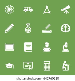 Set Of 16 Science Icons Set.Collection Of Pencil, Reading, Certificate And Other Elements.