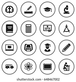 Set Of 16 Science Icons Set.Collection Of Molecule, Notebook, Calculate And Other Elements.