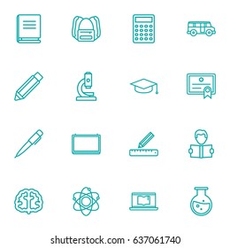 Set Of 16 Science Outline Icons Set.Collection Of Ruler, Diploma, Graduation Cap And Other Elements.