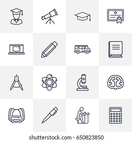 Set Of 16 Science Outline Icons Set.Collection Of Pen, Pencil, Graduated And Other Elements.