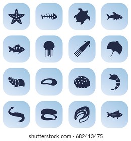 Set Of 16 Seafood Icons Set.Collection Of Clam, Asteroid, Sink And Other Elements.