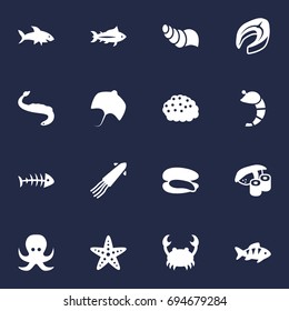 Set Of 16 Seafood Icons Set.Collection Of Lobster, Roe, Sink And Other Elements.