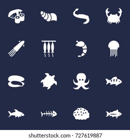 Set Of 16 Seafood Icons Set.Collection Of Sink, Roe, Crustaceans And Other Elements.