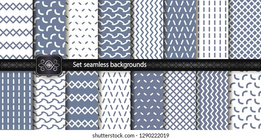 Set of 16 seamless backgrounds. Grey and white. Templates, backgrounds and Wallpapers for your design. Textile ornament. Vector illustration
