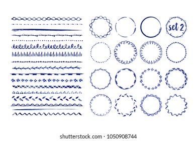 Set of 16 seamless handdrawn watercolor brushes and frames with different patterns. Vector illustration.