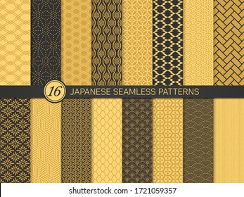Conjunto de 16 diseños impecables al estilo japonés. arte vectorial tradicional japonés.