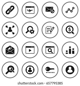 Set Of 16 Search Icons Set.Collection Of Columns, Guest, Statistics And Other Elements.