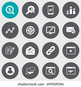 Set Of 16 Search Icons Set.Collection Of Magnifier, Resulting, Warning And Other Elements.