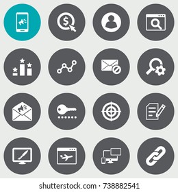 Set Of 16 Search Icons Set.Collection Of Airplane, Engine, Magnifier And Other Elements.